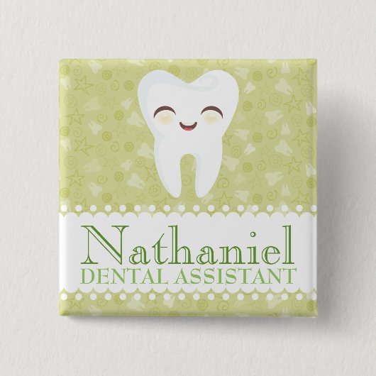 Cute Tooth - Green Custom Name Badge Button (Voorkant)