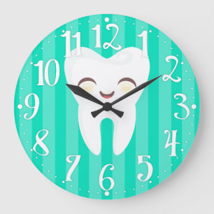 Cute Tooth - Teal Striped Dental Wall Clock Grote Klok