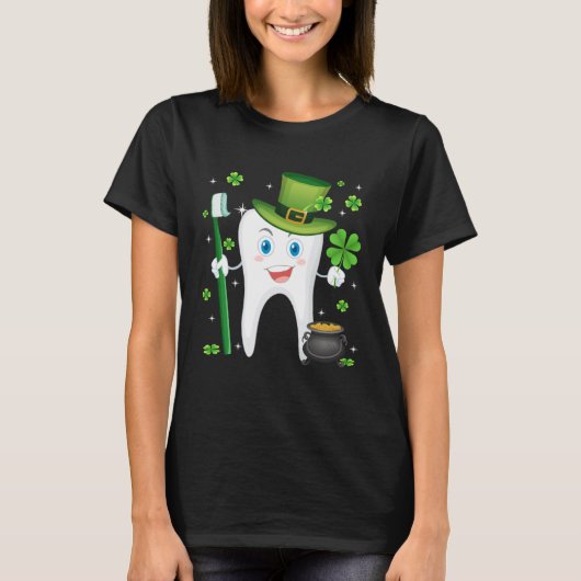 Cute Tooth With Hat Dental Assistant St Patricks T-shirt (Voorkant)
