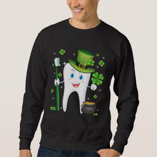 Cute Tooth With Hat Dental Assistant  St Patricks  Trui (Voorkant)