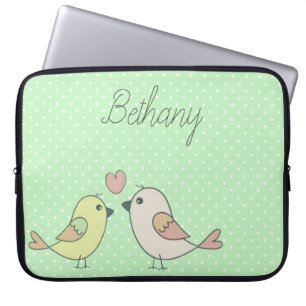 Cute Tortelduifjes op Mint Green Polka Dot Laptop Sleeve