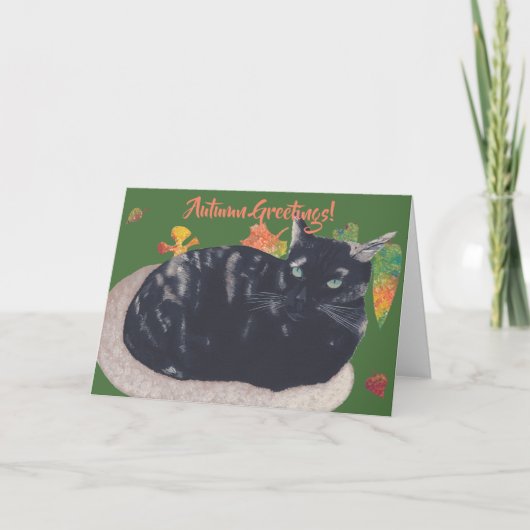 Cute Tortie Chat Dames d'automne Cartes de voeux (Devant)