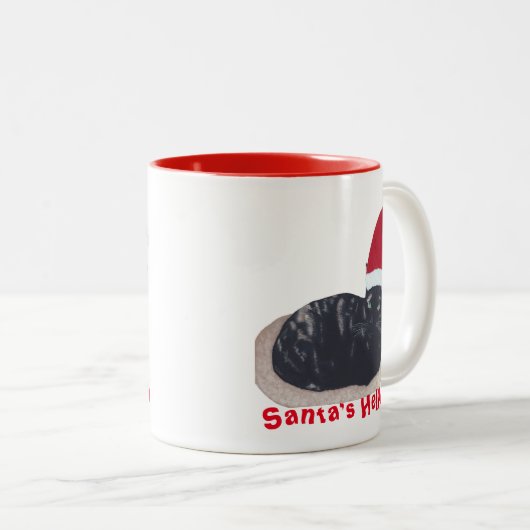 Cute Tortoiseshell Chat Père Noël Helper Mugs (Devant droit)