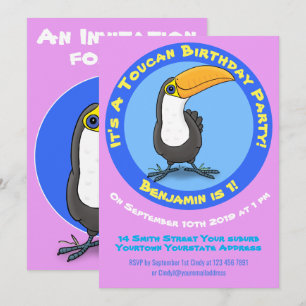 Cute toucan bird cartoon estiva kaart