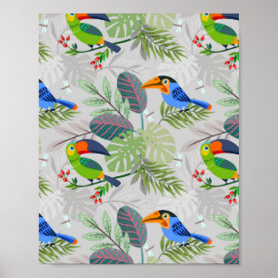 Cute Toucan-vogel, Elk vogelpatroon, Waterverven Poster
