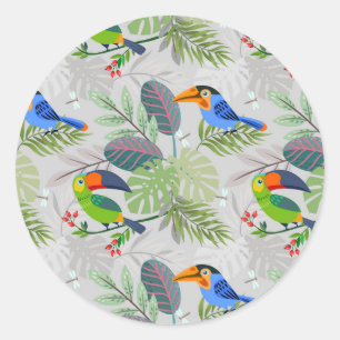 Cute Toucan-vogel, Elk vogelpatroon, Waterverven Ronde Sticker