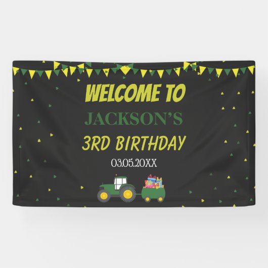 Cute Tractor Boerderij 3rd Birthday Confetti Backd Spandoek (Horizontaal)