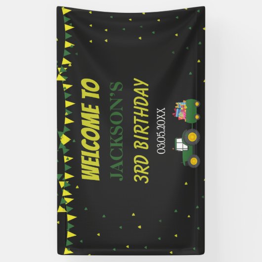 Cute Tractor Boerderij 3rd Birthday Confetti Backd Spandoek (Verticaal)