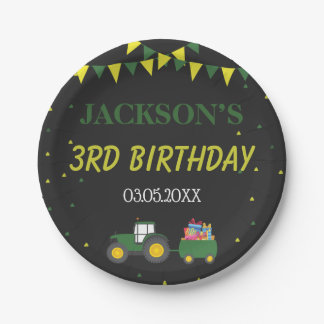 Cute Tractor Boerderij 3rd Birthday Confetti Invit Papieren Bordje