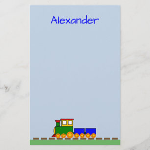 Cute Train met Boy's Name Blue Stationery Briefpapier