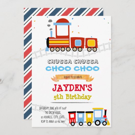 Cute train thema verjaardagdouche kaart (Voorkant / Achterkant)