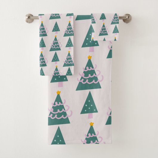 Cute Trees Doodles Pink Green Bad Handdoek (Insitu)