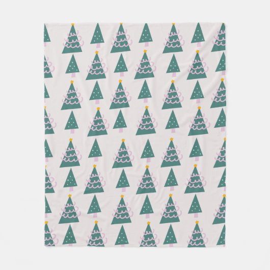 Cute Trees Doodles Pink Green Fleece Deken (Voorkant)