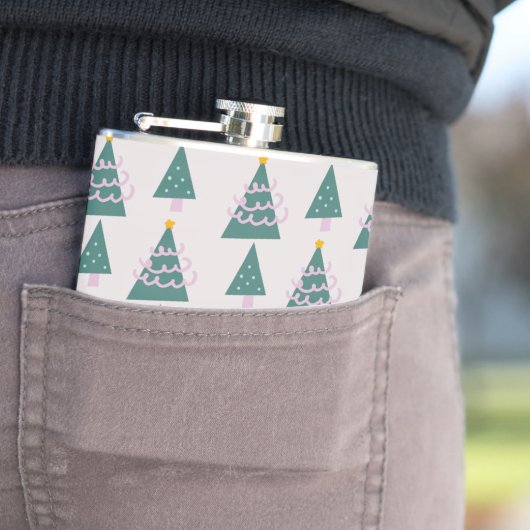 Cute Trees Doodles Pink Green Heupfles (Voorbeeld)