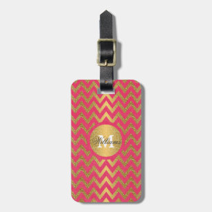 Cute trendy chevron zigzag faux gold glitter bagagelabel