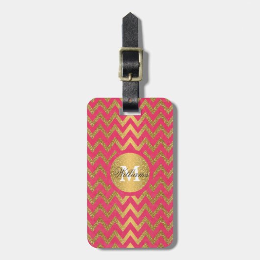Cute trendy chevron zigzag faux gold glitter bagagelabel (Voorkant verticaal)