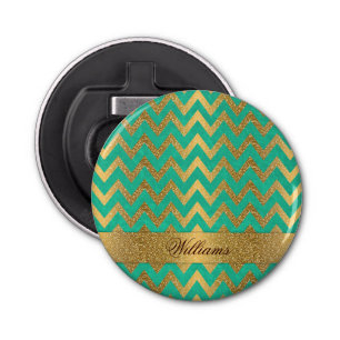 Cute trendy chevron zigzag faux gold glitter button flesopener