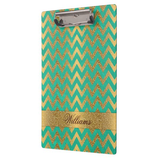 Cute trendy chevron zigzag faux gold glitter klembord (Links)