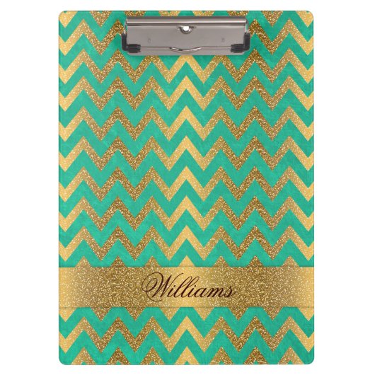 Cute trendy chevron zigzag faux gold glitter klembord (Voorkant)