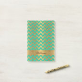 Cute trendy chevron zigzag faux gold glitter post-it® notes (Op bureau)
