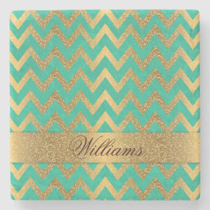 Cute trendy chevron zigzag faux gold glitter stenen onderzetter