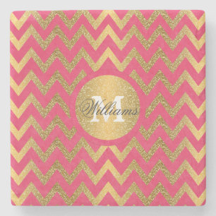Cute trendy chevron zigzag faux gold glitter stenen onderzetter