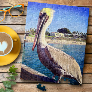 Cute Trendy Coastal Beach Pier Pelican Bird Foto Legpuzzel