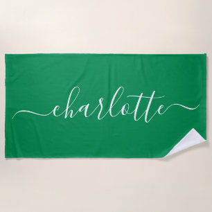 Cute Trendy Kelly Green Script Name Persoonlijk Strandlaken