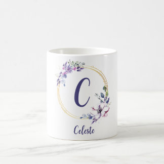 Cute Trendy Monogram Bloemenmok Koffiemok