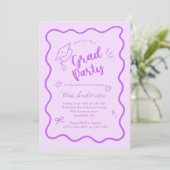 Cute Trendy Pink Wavy Border Graduation Invitation (Debout devant)
