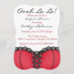 Cute Trendy Red & Black Corset Lingerie Invitation Kaart