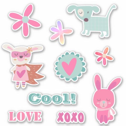Cute & Trendy Retro Animal Floral Sticker (Voorkant)
