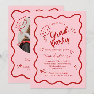 Cute Trendy Roze Golflijn Rand Afstudeeruitnodigin Aankondiging
