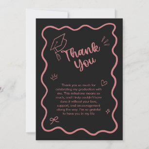 Cute Trendy Roze Golvende Rand Afstuderen Bedankkaart