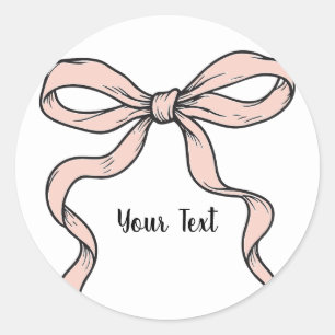 Cute Trendy Roze Lint Strikken Omlijnd in Zwart Ronde Sticker