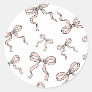 Cute trendy roze lintbogen met zwarte contouren ronde sticker