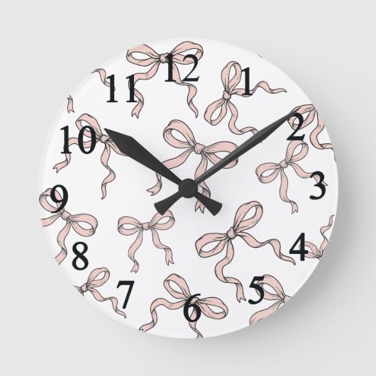 Cute trendy roze linten strikken omlijnd in zwart ronde klok (Voorkant)
