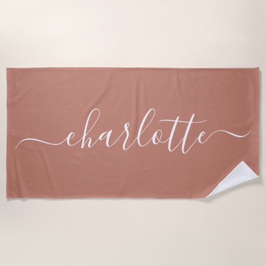 Cute Trendy Script Name Personalized Terracotta Strandlaken (Voorkant)
