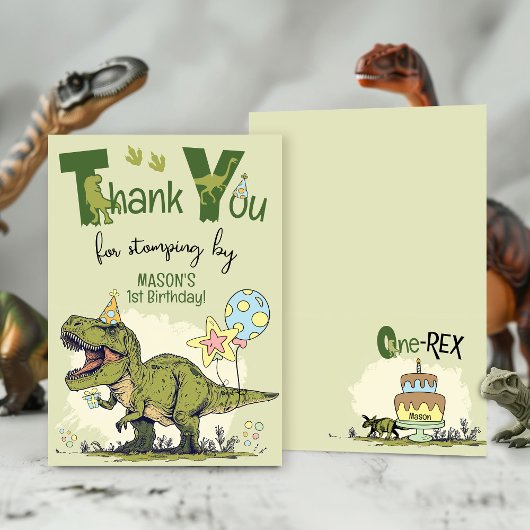 Cute TRex Dinosaur One-Rex 1st Birthday Party Bedankkaart