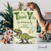 Cute TRex Dinosaur Six-A-Saurus 6th Birthday Party Bedankkaart