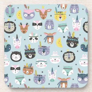 Cute Tribal Face Pattern Bier Onderzetter