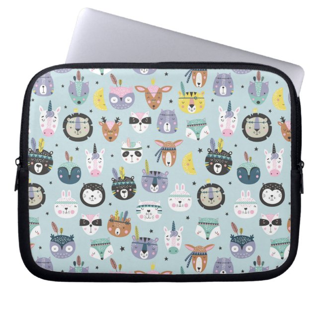 Cute Tribal Face Pattern Laptop Sleeve (Voorkant)