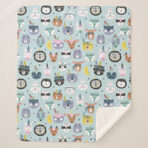 Cute Tribal Face Pattern Sherpa Deken