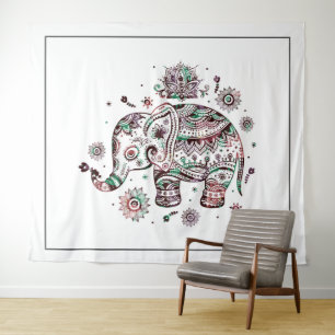 Cute tribal florale olifantenafbeelding wandkleed
