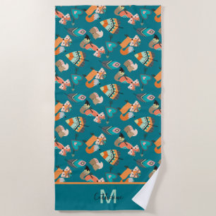 Cute Tribal Fox Pattern Monogram Strandlaken