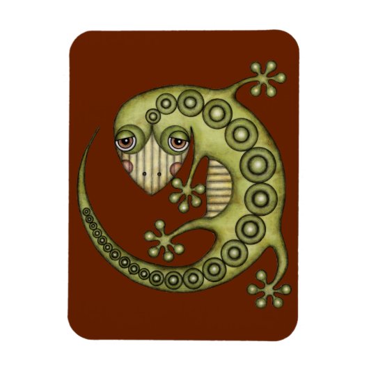 Cute Tribal Green Gecko Magneet (Verticaal)