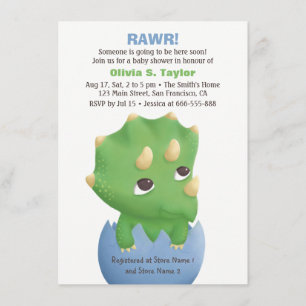 Cute Triceratops Dinosaur Baby Shower Invitations Kaart
