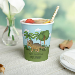 Cute Triceratops Dinosaur Tropical Kind Birthday Papieren Bekers