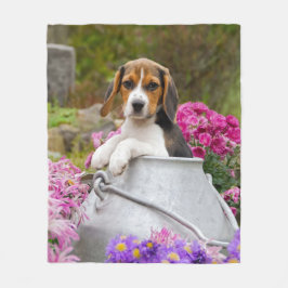Cute Tricolor Beagle Dog Puppy in Milk Churn comfy Fleece Deken