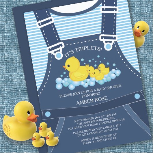 Cute TRIPLETS Canards Baby shower Invitation